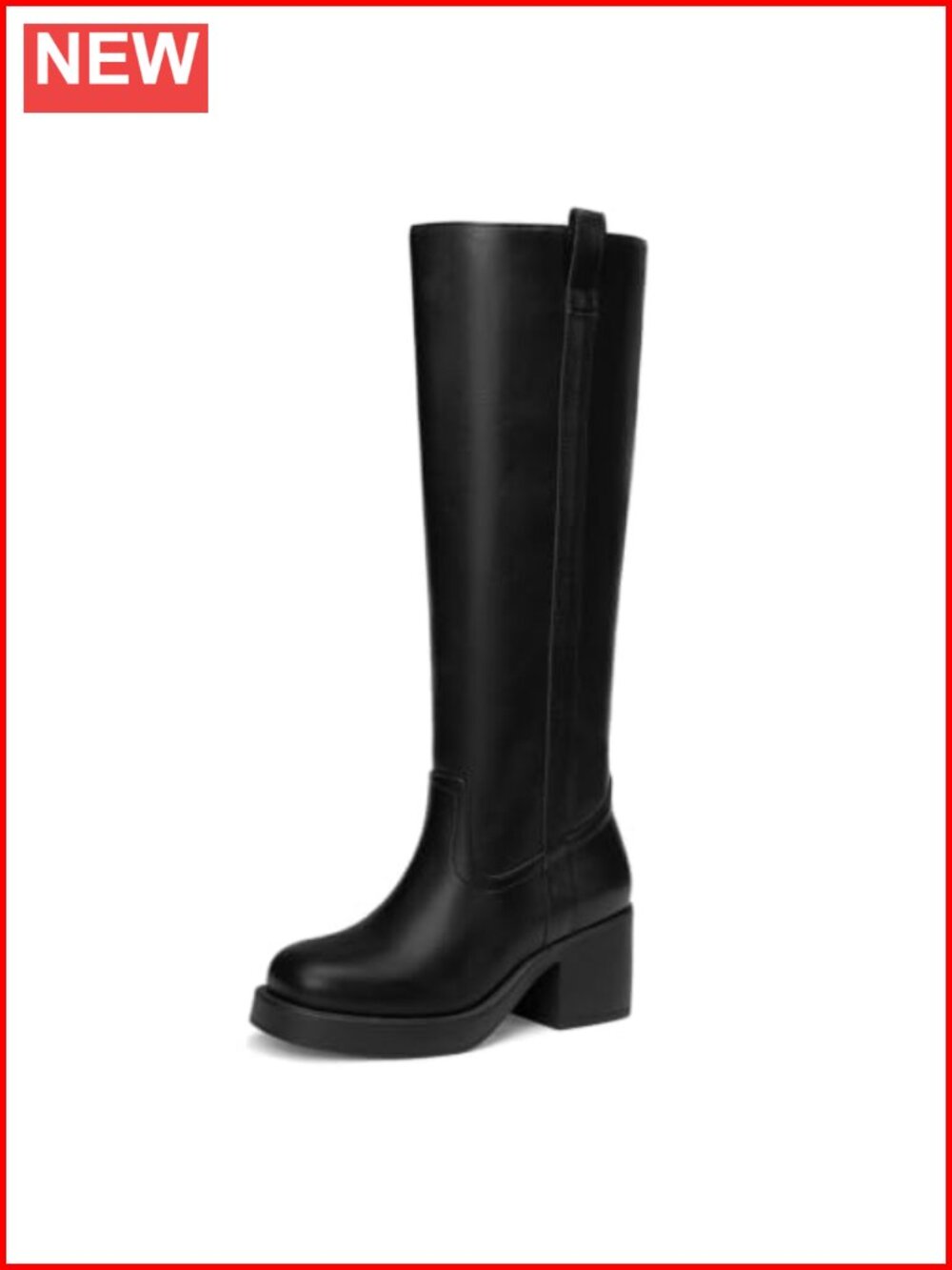 Knee High Boots Women Round Toe Chunky Heel Faux Leather Riding Boots